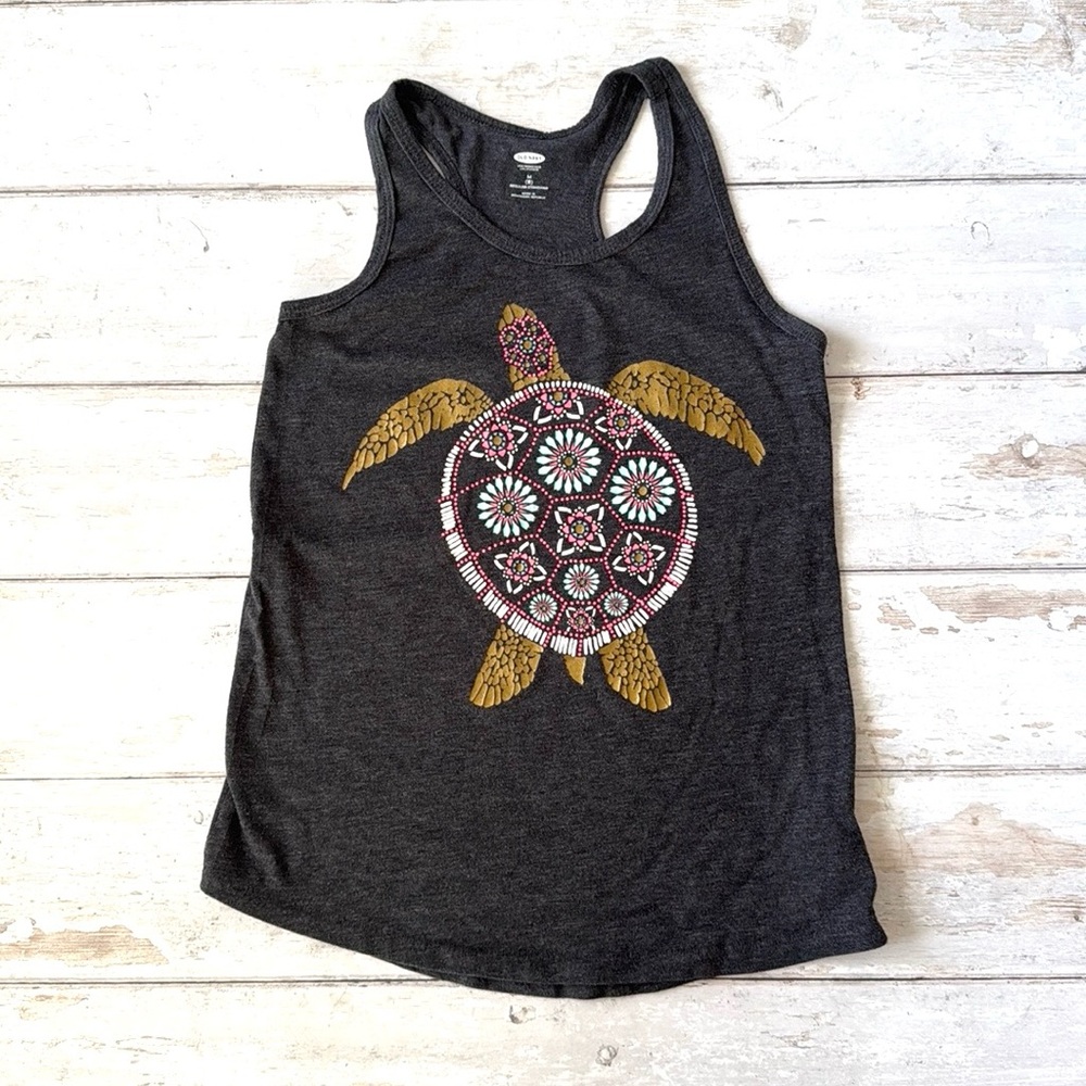 Old Navy Girls Size 8 Tank Top Summer Shirt Gray Turtle Print Kids